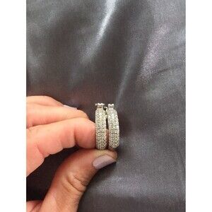 Vintage D'Joy Sterling Silver & CZ Gem Hoop Earrings